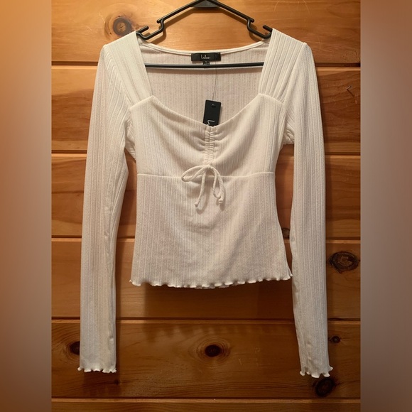Lulu’s NWT Constant Cuteness White Ribbed Knit Long Sleeve Top. Size small - Picture 2 of 9